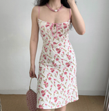 Cute A Line Spaghetti Straps Lace up Print Women Teenage Girl Summer Date Dress Seaside Dress HZ0319