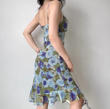 Seaside Spaghetti Straps Lace up Print Flower Ruffle Teenage Girl Women Summer Date Dress Vacation Dress HZ0319