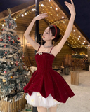 Shiny Wine Red Strapless Crystal Pleated Short Prom Dress Back to School Outfits Homecoming Dress Sweet 16 Dress Princess Dress HZ0319