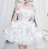 Beauty White Strapless Short Prom Dress Back to School Outfits Homecoming Dress Quinceanera Dress Party Dress HZ0319