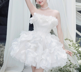 Beauty White Strapless Short Prom Dress Back to School Outfits Homecoming Dress Quinceanera Dress Party Dress HZ0319