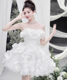 Beauty White Strapless Short Prom Dress Back to School Outfits Homecoming Dress Quinceanera Dress Party Dress HZ0319