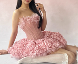 Cute Strapless Flower Short Prom Dress Back to School Outfits Homecoming Dress Sweet 16 Dress Party Dress HZ0319