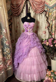 Sweet Prom Dress Strapless Flower Pleated Ball Gown Evening Dress Party Birthday Dress HZ0319