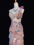 Romantic Prom Dress One Shoulder Flower Prom Gown Evening Dress Gala Dress Birthday Party Dress HZ0319