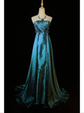 Gorgeous Prom Dress A Line Strapless Pleated Flower Long Prom Gown Evening Dress Gala Dress Business Dinner Dress HZ0319