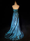 Gorgeous Prom Dress A Line Strapless Pleated Flower Long Prom Gown Evening Dress Gala Dress Business Dinner Dress HZ0319