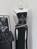 Sexy Prom Dress Strapless Long Black Dress Birthday Party Dress Halloween Custome Dress HZ0319