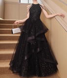 Shiny Prom Dress Crew Neck Tulle Prom Gown Evening Dress Party Dress Dancing Dress HZ0319