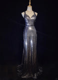 Shiny Prom Dress Spaghetti Straps Backless Prom Gown Evening Gala Dress HZ0319
