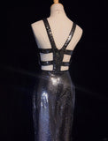 Shiny Prom Dress Spaghetti Straps Backless Prom Gown Evening Gala Dress HZ0319