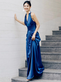 Elegant Prom Dress Halter Pleated Prom Gown Evening Dress Gala Dress HZ0319