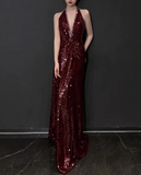 Shiny Prom Dress Halter Sequins Prom Gown Evening Dress Gala Dress HZ0319