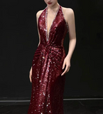 Shiny Prom Dress Halter Sequins Prom Gown Evening Dress Gala Dress HZ0319
