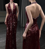 Shiny Prom Dress Halter Sequins Prom Gown Evening Dress Gala Dress HZ0319