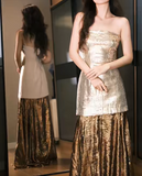 Shiny Prom Dress Strapless Floor Length Prom Dress Evening Dress Gala Dress HZ0319