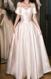 Pretty Prom Dress A Line Off Shoulder Pleated Prom Dress Evening Dress Gala Dress HZ0319