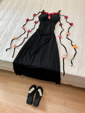 Pretty Prom Dress Black Spaghetti Straps Flower Prom Dress Party Dress HZ0319