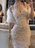 Stunning Prom Dress Spaghetti Straps Pearl Evening Dresses Birthday Party Dress Prom Gown Gala Dress HZ0319