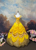 Sweet Prom Dress Yellow Pleated Tiered Evening Dress Ball Gown Quinceanera Dresses HZ0319