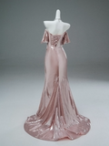 Elegant Prom Dress Pink Off Shoulder Pleated Mermaid Prom Gown Gala Dress Evening Dress HZ0319