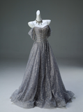 Shiny Prom Dress A Line Spaghetti Straps Pleated Prom Gown Evening Dress Gala Dress HZ0319