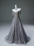 Shiny Prom Dress A Line Spaghetti Straps Pleated Prom Gown Evening Dress Gala Dress HZ0319