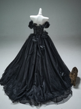 Stunning Prom Dress Black Off Shoulder Flower Pleated Ball Gown Evening Dress Masquerade Ball HZ0319