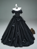 Stunning Prom Dress Black Off Shoulder Flower Pleated Ball Gown Evening Dress Masquerade Ball HZ0319