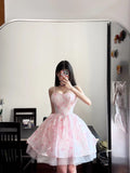 Sweet Homecoming Dress Spaghetti Straps Print Short Prom Dress Cocktail Dress Party Dress HZ0319
