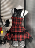 Pretty Crew Neck Checkered Short Women Dress Halloween Costumes Cosplay Dress HZ0319