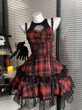 Pretty Crew Neck Checkered Short Women Dress Halloween Costumes Cosplay Dress HZ0319