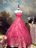 Sweet Prom Dress Strapless Tulle Pleated Ball Gown Evening Dress Quinceanera Dress HZ0319