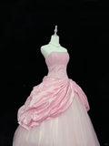 Cute Ball Gown Strapless Pleated Tulle Evening Dress Quinceanera Dress Prom Dress HZ0319