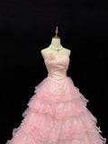 Sweet Ball Gown Strapless Tiered Ruffle Evening Dress Quinceanera Dress Prom Dress HZ0319