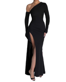 Elegant Women Dress Black Asymmetrical Neck Slit Party Dress Wedding Guest Dress HZ0319