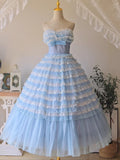 Charming Prom Dress Strapless Pleated Tiered Ball Gown Sweet 16 Dress Evening Dress HZ0319