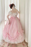 Sweet Prom Dress Pink Square Neck Pleated Ball Gown Evening Dress Quinceanera Dress HZ0319