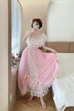 Sweet Prom Dress Pink Square Neck Pleated Ball Gown Evening Dress Quinceanera Dress HZ0319