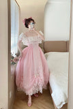 Sweet Prom Dress Pink Square Neck Pleated Ball Gown Evening Dress Quinceanera Dress HZ0319