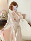 Elegant Prom Dress V-neck Pleated Lace Date Dress Party Dress HZ0319