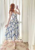 Charming Summer Dress A Line Spaghetti Straps Pleated Print Women Date Dress Vacation Dress HZ0319