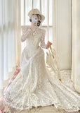 Elegant A Line High Collar Lace Wedding Dress HZ0319