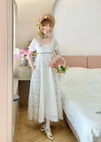 Sweet Summer Dress A Line Square Neck Pleated Women Dress Date Dress HZ0319