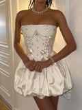 Stunning Homecoming Dress Strapless Pleated Pearl Short Prom Dress Cocktail Dress Party Dress HZ0319