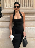 Minimalist Summer Dress Black Halter Ankle Length Women Dress Vacation Outfits Casual Dress HZ0319