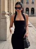 Minimalist Summer Dress Black Halter Ankle Length Women Dress Vacation Outfits Casual Dress HZ0319