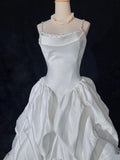 Elegant Spaghetti Straps Pleated Beading Wedding Dress Ball Gown HZ0319