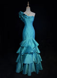Beauty Prom Dress One Shoulder Pleated Tiered Mermaid Evening Dress Gala Dress Party Dress HZ0319