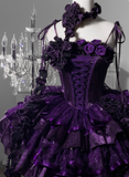 Stunning Homecoming Dress Dark Purple Spaghetti Straps Flower Tiered Short Prom Dress Birthday Party Dress HZ0319